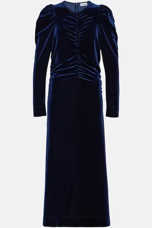 Ganni Ruched velvet midi dress