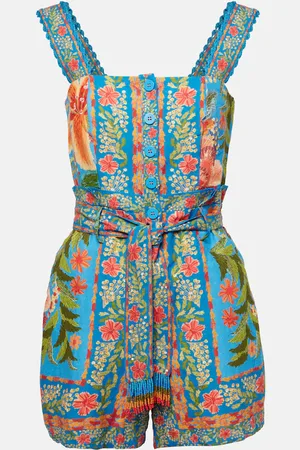 Farm Rio Stiched Garden linen-blend playsuit