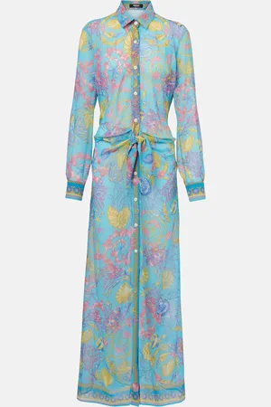 VERSACE Printed semi-sheer shirt dress