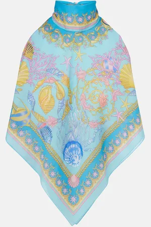 VERSACE Printed halterneck cotton and silk top