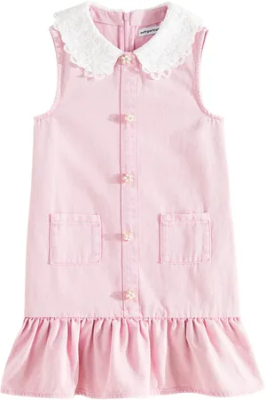 Self-Portrait Lace-trimmed ruffled denim dress