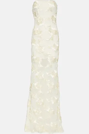 ROTATE Embroidered strapless midi dress