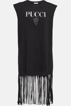 Puccini Logo fringed cotton jersey minidress