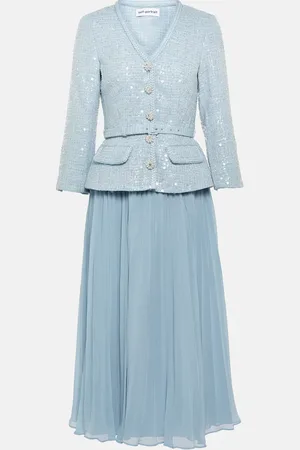 Self-Portrait Embellished peplum bouclÃ© midi dress