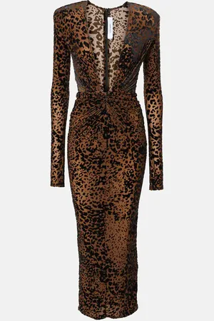 ALEX PERRY Leopard-print ruched midi dress