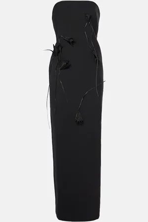 JACQUES WEI Floral-appliquÃ© wool maxi dress