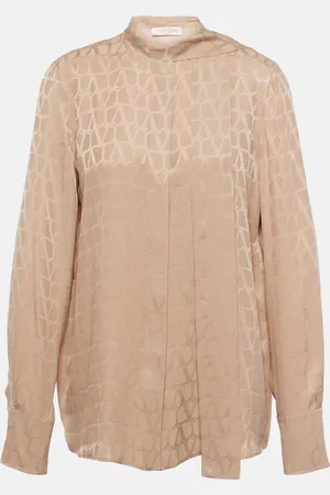 VALENTINO Monogram tie-neck silk blouse