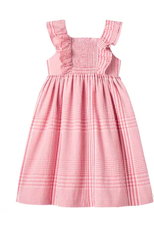 Tartine Et Chocolat Checked ruffled shirred dress