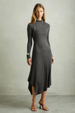 Reiss Catlyn Jersey Drape Asymmetric Midi DressXS