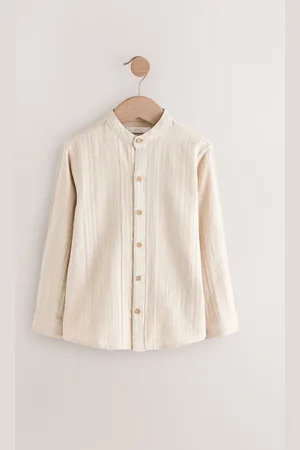 Next Long Sleeve Grandad Collar Linen Mix Texture Shirt (3-16yrs)140146cm