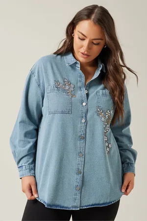 Evans Blue Denim 100% Cotton Shirt With Embellishment50-52