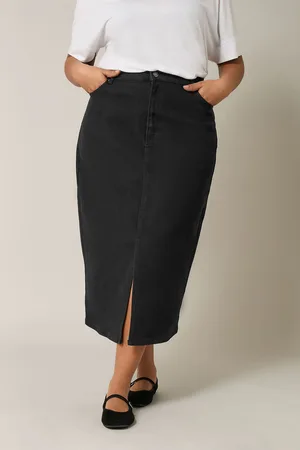 Evans Split Front Denim Black Skirt46