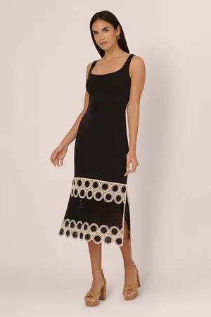 Adrianna Papell Crochet Sheath Midi Black Dress34