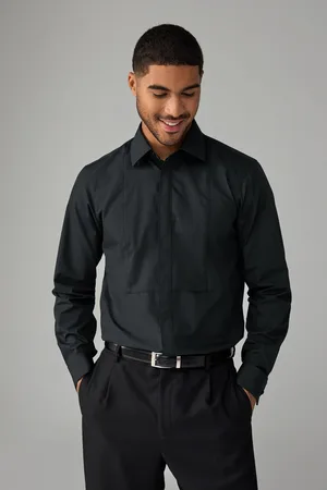 Next Regular Fit Textured Bib Long Sleeve Double Cuff Dress Shirt With Cutaway Collar44cm R (UK 17.5 R)