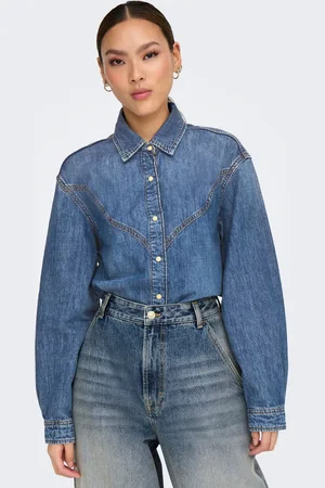 ONLY Long Sleeve 100% Cotton Loose Denim Shirt34