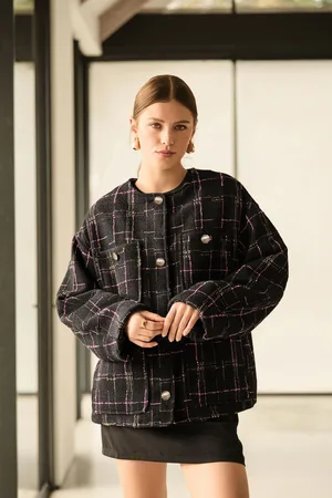 Next Checked Collarless Jacket44