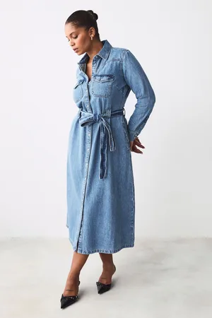 Next 100% Cotton Fuller Bust Western 100% Cotton Midi Denim Shirt Dress44tall