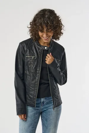 ONLY 100% Cotton Collarless PU Biker Jacket34