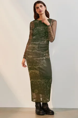 Next Kew Collection Maxi-jurk met lange mouwen en mesh bloemenprint46