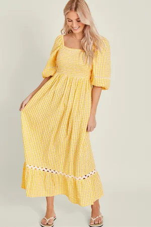 Accessorize Gingham Puff Sleeve 100% Cotton Maxi DressL
