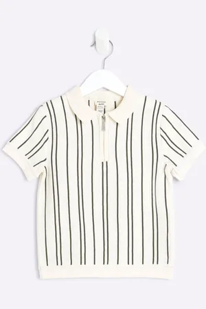River Island Boys Ecru Vertical Stripe 100% Cotton Polo Shirt9298cm