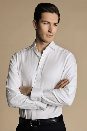 Charles Tyrwhitt Slim Fit Cutaway Non-iron Herringbone 100% Cotton Shirt14,5 / 33