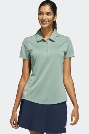 adidas Womens Sage Green Solid Performance Short Sleeve Polo ShirtL Reg