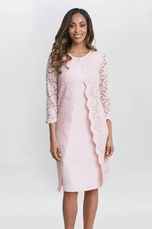 Gina Bacconi Pink Clarabelle Mock Lace Jacket And Crepe Dress38