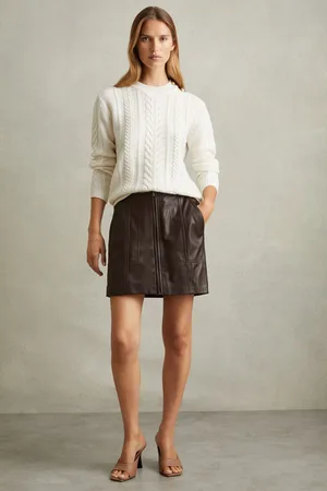 Reiss Daria Leather Zip-Front Mini Skirt38
