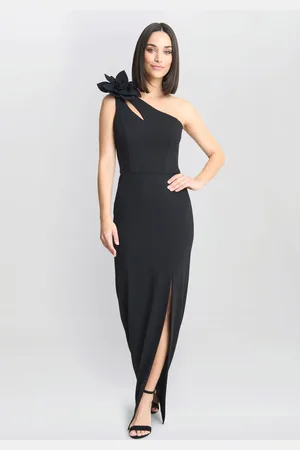 Gina Bacconi Portia One Shoulder Flower Maxi Black Dress46