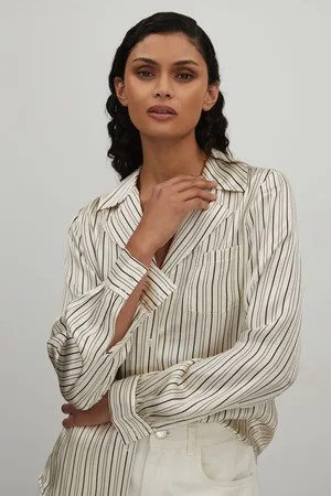 Paige Capriana Silk Striped ShirtL