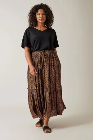 Evans Orange Floral Tie Crinkle Midi Skirt48