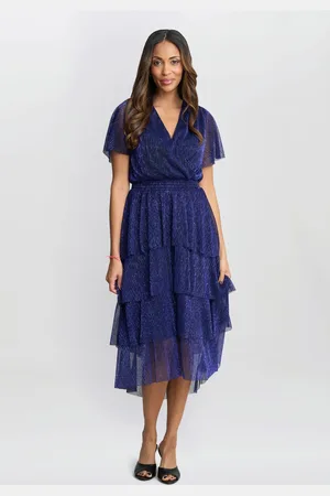Gina Bacconi Cheri Metallic Knit Tiered Dress42