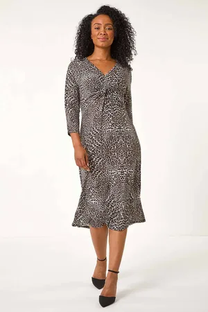 Roman Petite Animal Print Twist Detail Midi Dress46
