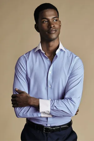 Charles Tyrwhitt Non-iron Winchester Bengal Stripe Cutaway SF 100% Cotton Shirt43 cm R (UK 17 R)