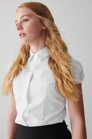 Clarks White Short Sleeve Senior Girls Fitted Lace Trim School Shirt14 Jaar (164cm)