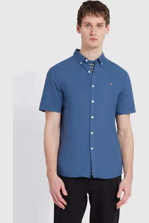 Farah Blue Brewer Short Sleeve 100% Organic Cotton Shirt in Cold MetalLarge