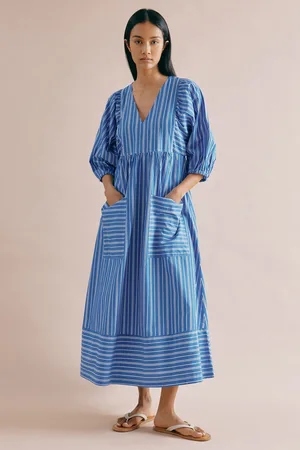 Albaray Blue Stripe V-Neck Midi Dress38