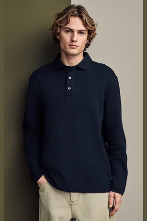 Next Long Sleeve Waffle Textured 100% Cotton Polo ShirtM
