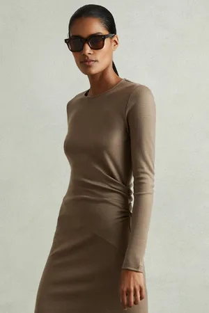 Reiss Sloane Wool Ruche Detail Midi DressM