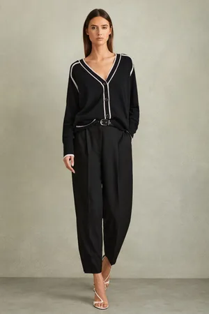 Reiss Abi Wool Blend Contrast Tipped Cardigan with CashmereL