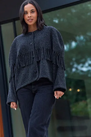 Next Premium Wool Blend Fringe Cape Scarf Tassle Coat JacketM Reg