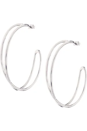 Karen Millen Silver Tone Criss Cross Hoop Earringseen