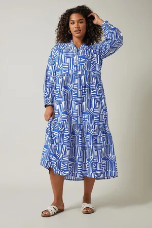 Evans Abstract Long Sleeve Shirt White Dress54-56