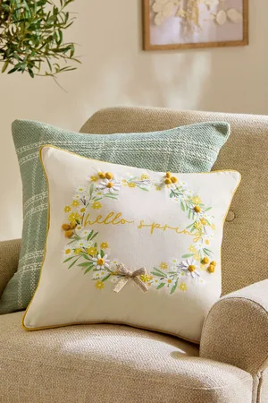 Next Hello Spring Emboidered Wreath Cushion