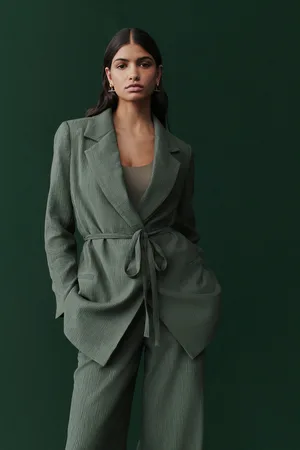 Next Textured Crinkled Tie Waist Relaxed Blazer34