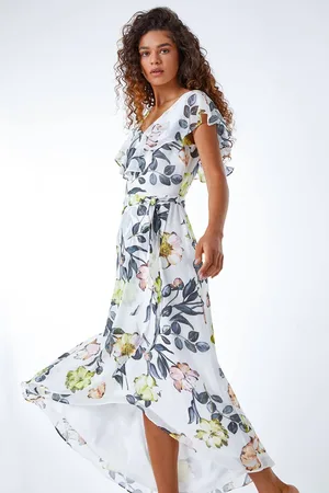 Roman Floral Tie Waist Chiffon Dress40