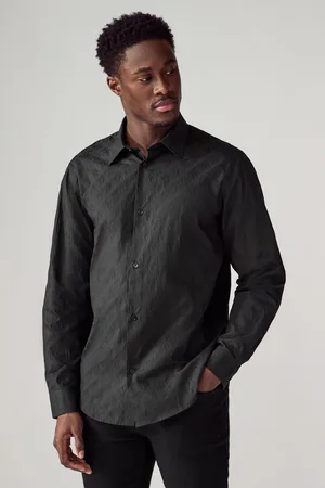 Armani Exchange Mono Logo Jacquard Black 100% Cotton ShirtXL