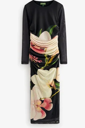 Next Long Sleeve Placement Floral Mesh Maxi Dress36 Petite