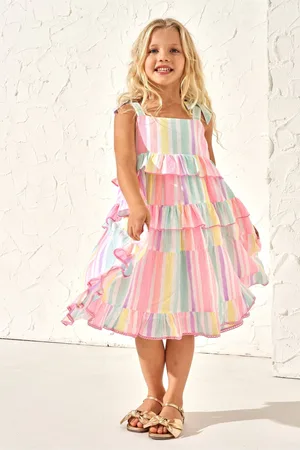 Angel & Rocket 100% Cotton Pinki Nola Multi Bright Stripe Dress8 Jaar (128 cm)